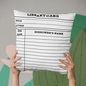 Bibliotheekkaart vierkante kussensloop, leesachtig decor, boekminnaar esthetische kussensloop, boekenwurmlezer cadeau 14 in 16 in 18 in 20 in sierkussen