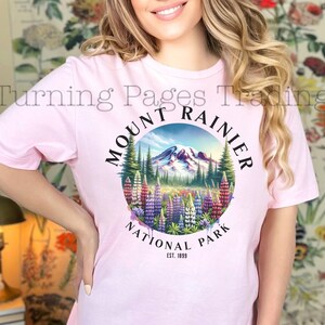 Mount Rainier National Park Watercolor T shirt, Seattle Washington State Shirt, Wildflower Granola Aesthetic Cottagecore Forestcore Tee