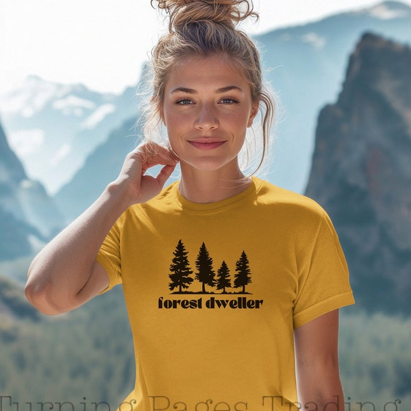 Forest Dweller Shirt, Hiking Mountains Outdoorsy Outfit, Vanlife Nature Lover Camping Unisex Tee, Bella + Canvas Evergreen Trees Shirt