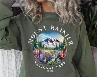 Mount Rainier National Park Watercolor Sweatshirt, Washington State Shirt, Wildflower Granola Aesthetic Cottagecore Forestcore Tee