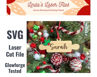 Personalized Rolling Pin Ornament SVG Laser Cut Glowforge File, baking svg file, instant download, laser file