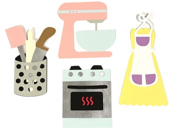 Kitchen Die Cuts - Stove - Apron - Utensils - Mixer - Paper Food Crafts