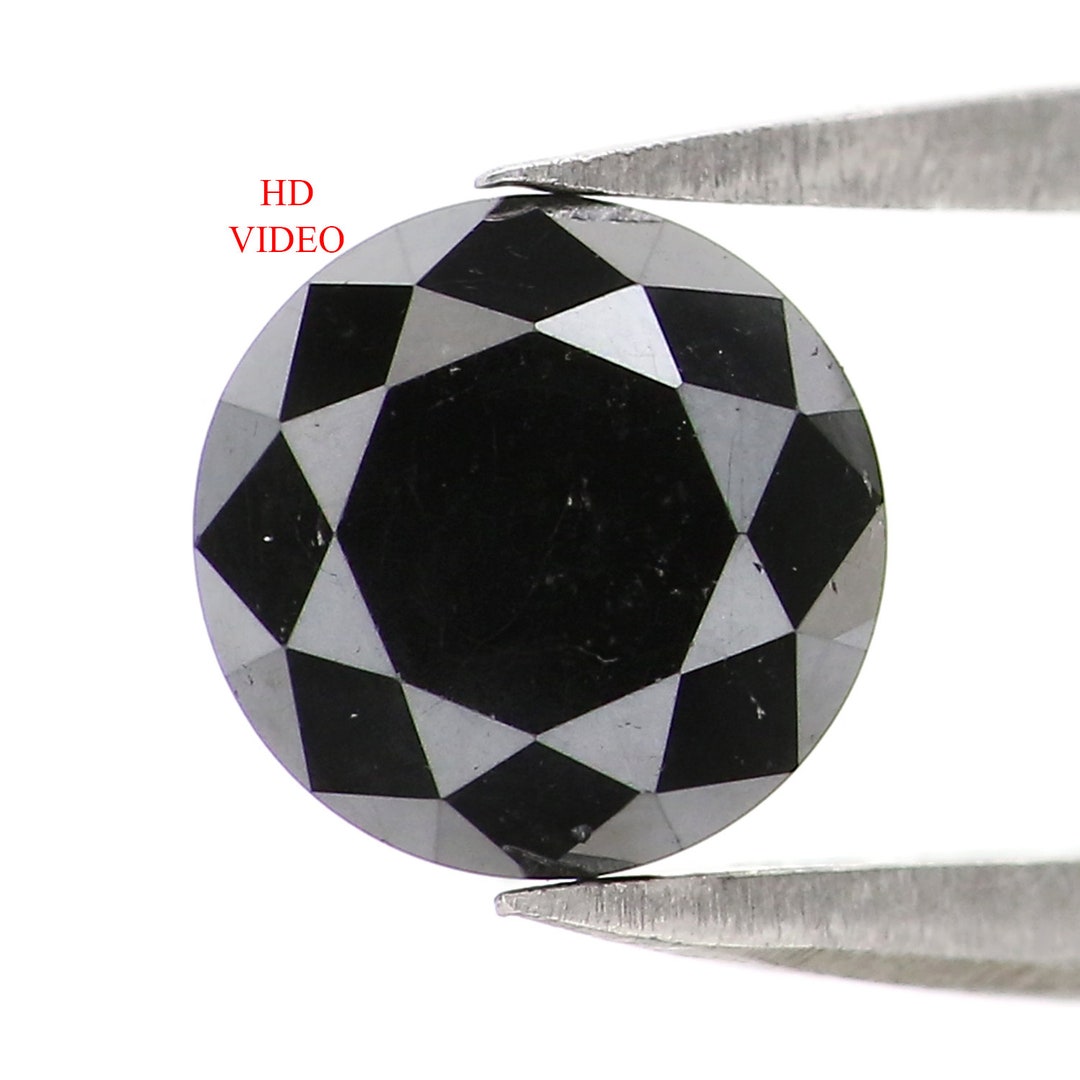 1.45 CT Metallic Fancy Black Color Round Brilliant Cut Natural Diamond ...
