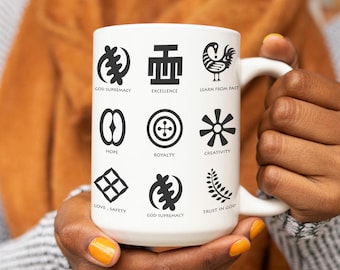 Adinkra Symbols Coffee Mug: African Akan Culture, Ghana Pride