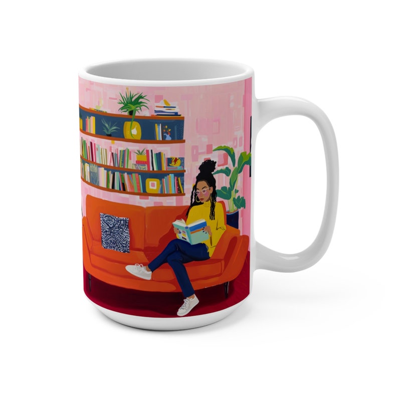 Black woman reading mug. Pink background.African American women mug for sistas. Reading hobby, reading hobby. Educational and phenomenal woman.