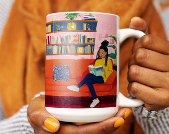 Black Woman Mug, African American Coffee Mug, Black Woman Art Mug, Afrocentric Mug, Black Owned Bookish Gift, Black Girl Magic Mug