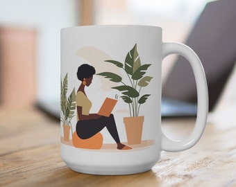 Black Woman Mug, African American Coffee Mug, Black Woman Art Mug, Afrocentric Mug, Black Owned Bookish Gift, Black Girl Magic Mug