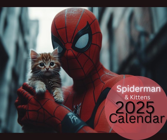 Spiderman & Kittens Calendar, swing into the new year with a purfect sidekick! spiderman gifts, marvel gifts, stocking stuffer, valentines