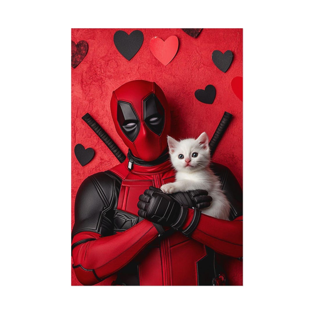 Valentines Day Poster, Deadpool and Kitten, Cute Rolled Poster, Wall ...
