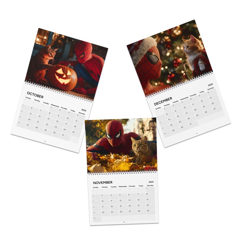 Spiderman & Kittens Calendar, swing into the new year with a purfect sidekick! spiderman gifts, marvel gifts, stocking stuffer, valentines image 6