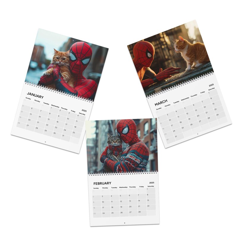 Spiderman & Kittens Calendar, swing into the new year with a purfect sidekick! spiderman gifts, marvel gifts, stocking stuffer, valentines image 3