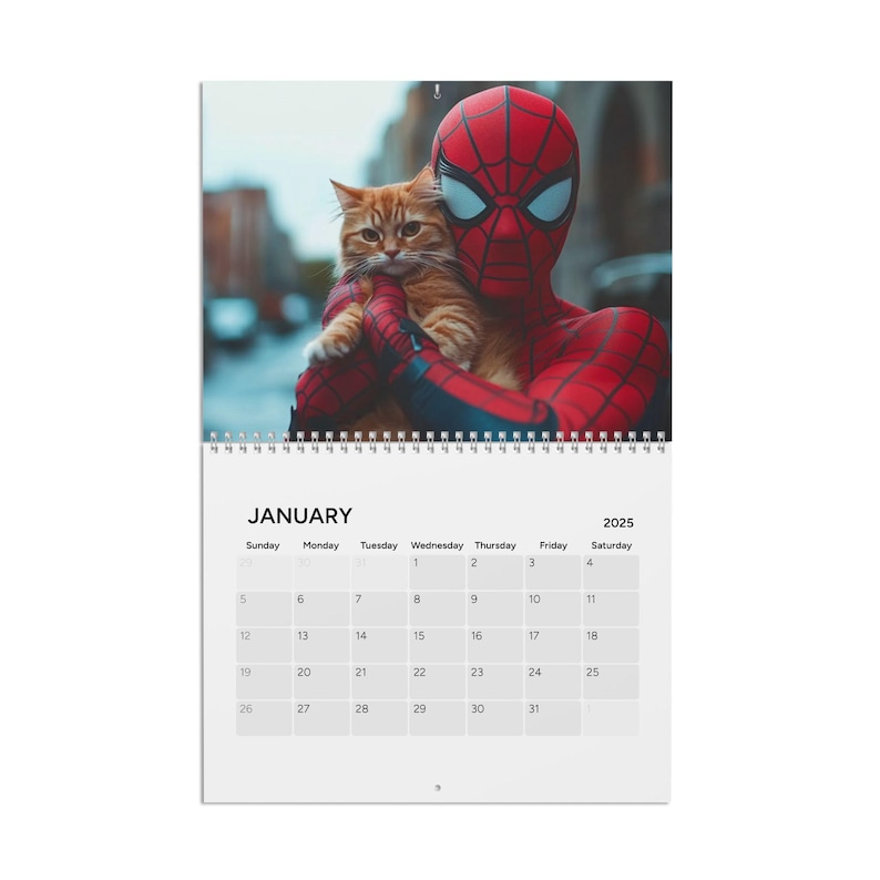 Spiderman & Kittens Calendar, swing into the new year with a purfect sidekick! spiderman gifts, marvel gifts, stocking stuffer, valentines image 2