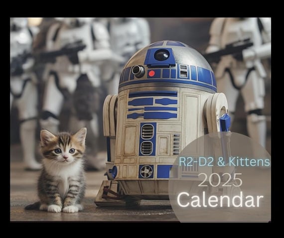 R2-D2 & kittens Calendar 2025, star wars gift Purrfection meets evil-  starwars gifts, stocking stuffer, valentines gift, gifts for him