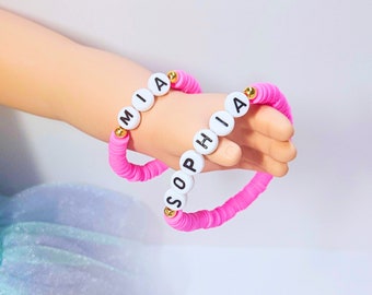 Personalized Girl & Doll Matching Name Bracelet Set | Heishi Bead Bracelets