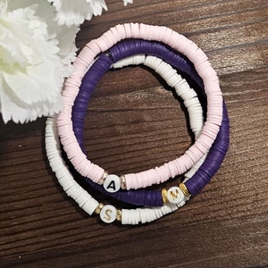 Personalized Initial Heishi Clay Bead Bracelet Customizable Single Letter | Women&#39;s Gift | Birthday Gift | Personalized Bracelet
