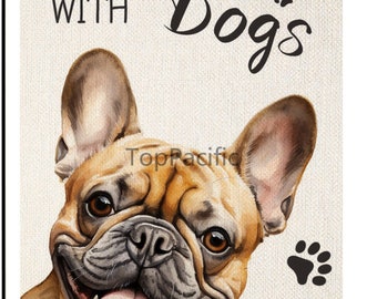Bulldog Garden Flag: "Life is Better with Dogs" Linen Outdoor Decor
