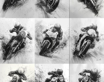 Biker Tattoo Flash Art Prints: Vintage Motorcycle Designs, Set of 8