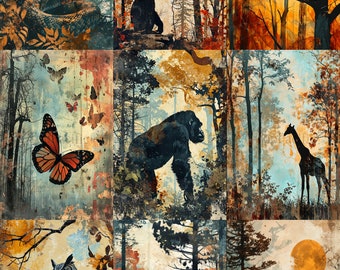 Vintage Animal Oil Painting Art Prints: Forest Wildlife Collection (Digital Download)