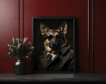 Vintage Dog Portrait Art Print: Detective German Shepherd (Digital Download)