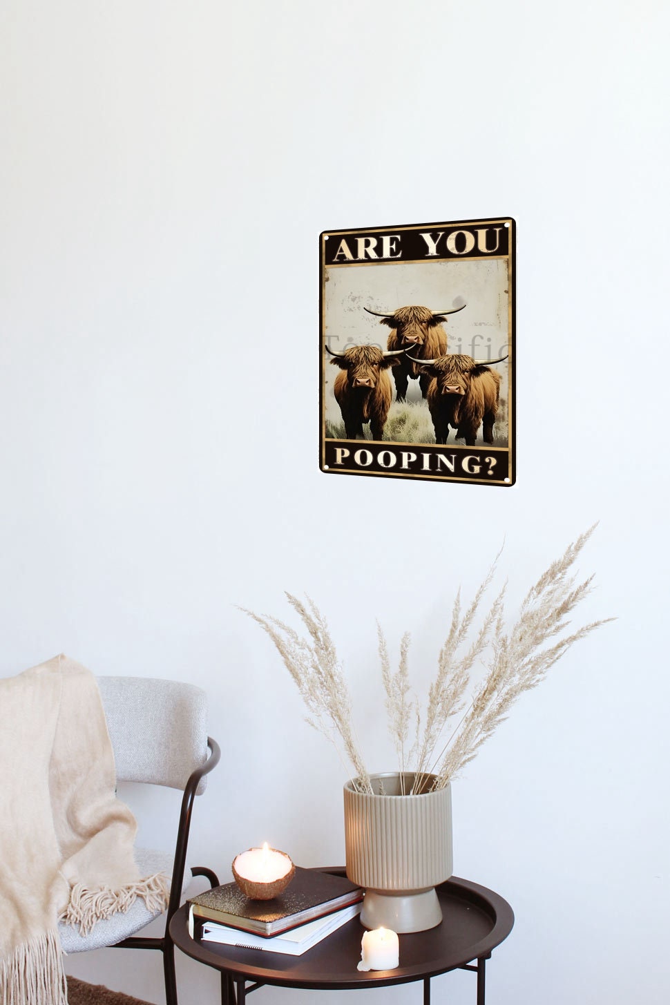 Panneau Décoratif Vintage Highland Cow Are You Caca - Pour Salle De