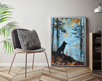 Vintage Wolf Oil Paint Art Print: Forest Animal Clipart (Digital Download)