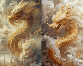 Chinese Dragon Watercolor Clipart Set: Asian Art Prints (Digital Download)