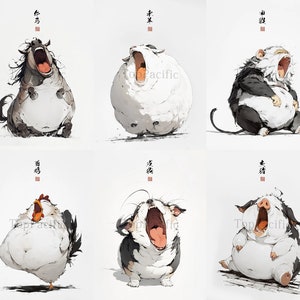 Yawning Zodiac Animals Art Prints: Sleepy Chinese Horoscope Nursery Decor