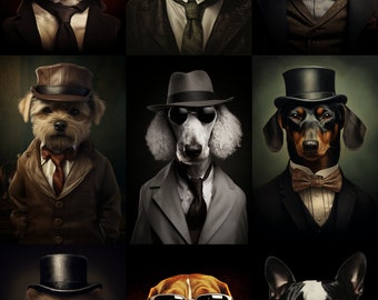 Vintage Dog Portrait Art Prints: Dapper Pet Collection (Digital Download)