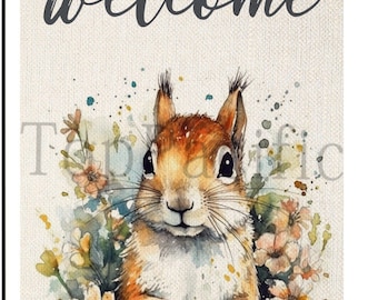Squirrel Garden Flag: Buffalo Plaid Linen, Farmhouse Fall Decor (12x18 Double Sided)
