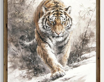 Tiger Ink Painting Art Prints: Wildlife Wall Decor (Set of 11) (Digital Download)