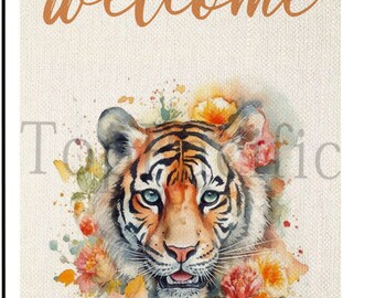 Tiger Garden Flag: Buffalo Plaid Fall Decor, Linen 12x18 Double Sided