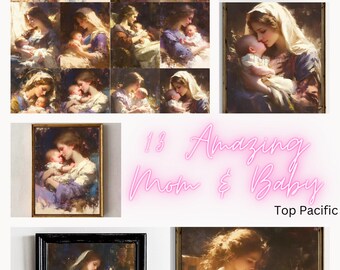 Mother and Baby Oil Painting Prints: Nursery Wall Art (Digital Download)
