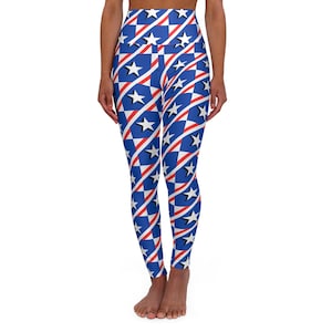 Patriotic Leggings, USA Yoga Pants, American Pride Workout Tights, 4th of July Activewear, United States High Waist Leggings, Patriot