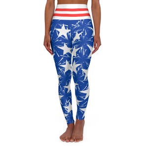 Patriotic Leggings, USA Flag Yoga Pants, American Pride Workout Tights, 4th of July Activewear, United States High Waist Leggings, Patriot
