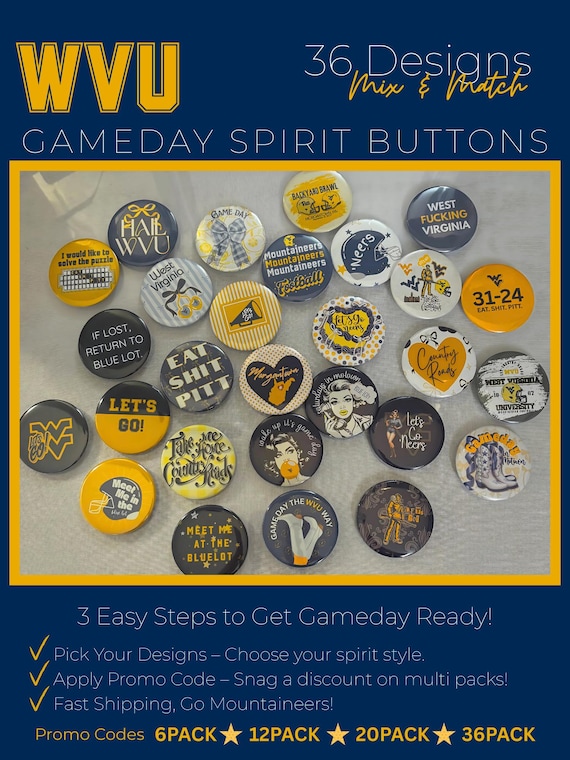 WVU Mountaineers Game Day Buttons: Mix Match Tailgate Spirit