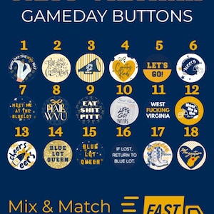 West Virginia Spirit Buttons: Mix & Match Tailgate Spirit Pins