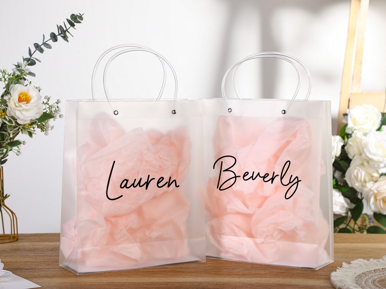 Bolsa de regalo de dama de honor-Bolsa de regalo de PVC-Bolsa de fiesta-Bolsa de bienvenida-Bolsas de regalo de despedida de soltera-Bolsas de regalo de cumpleaños-Bolsa de regalo transparente-Bolsa de regalo de boda imagen 6