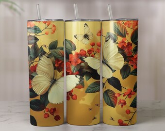 mariposa 20oz Skinny Tumbler Sublimation Design Digital descargable, envoltura de vaso de mariposa, descarga digital, JPG, PNG