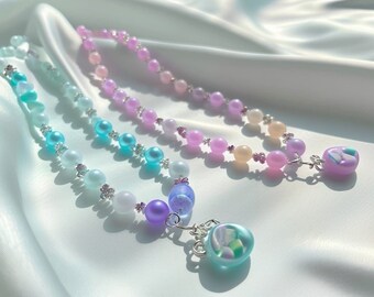 DIY Plastic Necklace Craft Bead,Plastic Craft Necklaces,Craft Plastic Pearl Beads，Bright, Pink Pendant, Colorful