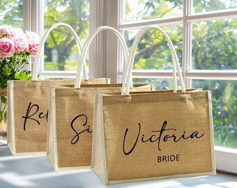 Bridesmaid Gift Bags,Personalized Totes Gift Bags,Bridesmaid Tote Bags, Jute Beach Bags,Bachelorette Party Bag,Party Gift Bags,Jute Bags