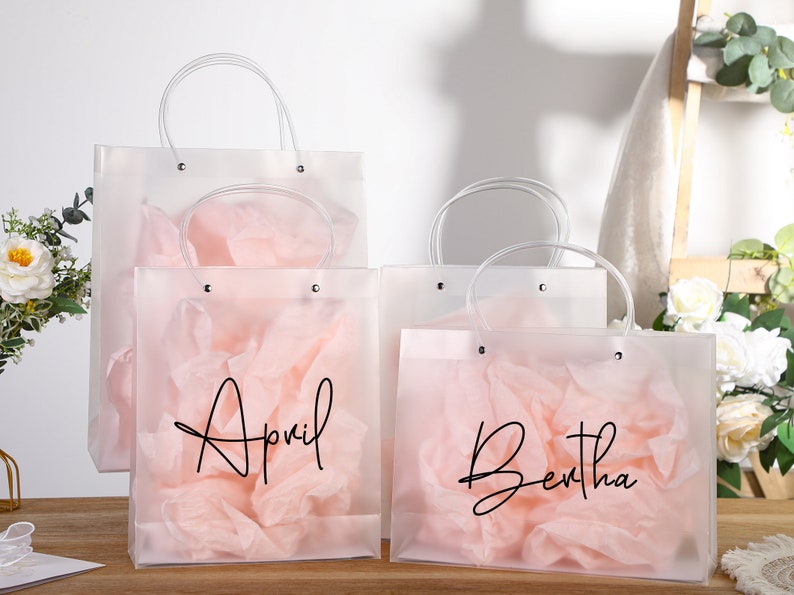 Bolsa de regalo de dama de honor-Bolsa de regalo de PVC-Bolsa de fiesta-Bolsa de bienvenida-Bolsas de regalo de despedida de soltera-Bolsas de regalo de cumpleaños-Bolsa de regalo transparente-Bolsa de regalo de boda imagen 3