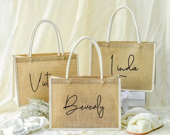 Personalized Totes Gift Bags,Bridesmaid Gift Bags,Bridesmaid Tote Bags, Jute Beach Bags,Bachelorette Party Bag,Party Gift Bags,Jute Bags