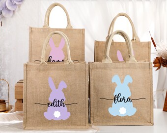 Personalized Easter Basket With Kid Name,Easter Burlap Bags,Easter Gift,Bunny Jute Easter Basket,Easter gift bag,Easter bunny bag,Easter Bag