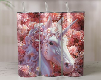 Unicornio rosa 20oz Skinny Tumbler Sublimation Design Digital descargable, Pink unicorn Tumbler Wrap, Descarga digital, JPG, PNG