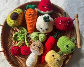 Crochet Fruit Vegetable Keychains, Handmade Amigurumi Collection