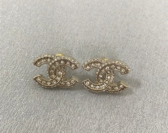 Auténticos aretes de oro Chanel Crystal CC Aretes de diamantes vintage