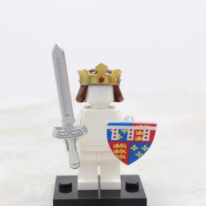 Custom Made minifigure Accessories - Medieval Royal Crown , Sword and Shield - NO Minifigure !!