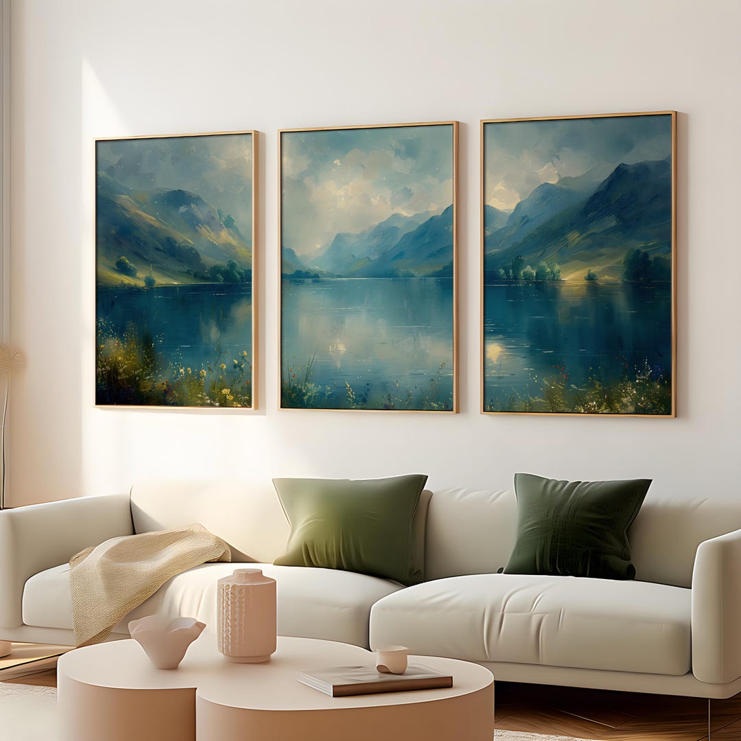 Tranquil Teal Lake Trio - Abstract 3 Piece Wall Art Set for Living Room ...
