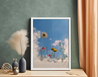 Wildblumen Himmel Kunstdruck, Retro botanisches Poster