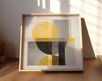 Yellow Gray Geometric Art Print, Mid-Century Modern Wall Decor